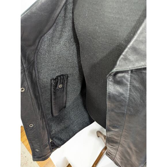 NWOT! GUESS! SUPPLE SOFT BLACK GENUINE LEATHER WOOL ZIP LINER JACKET, COAT!SZ XL - Picture 7 of 14